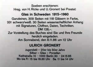 Ulrich Gronert, Glas in Schweden 1915-1960