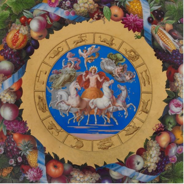 Porzellantisch, Metropolitan Museum New York, KPM Berlin 1834, Detailansicht des Zentralmotivs Helios im Zodiakkreis, Entwurf August von Kloeber um 1834
